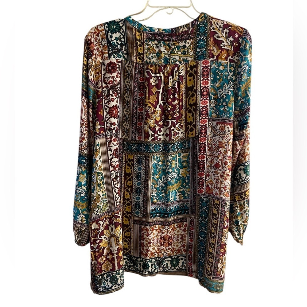 J Jill Button Front Tunic Patchwork Print Long Sl… - image 3